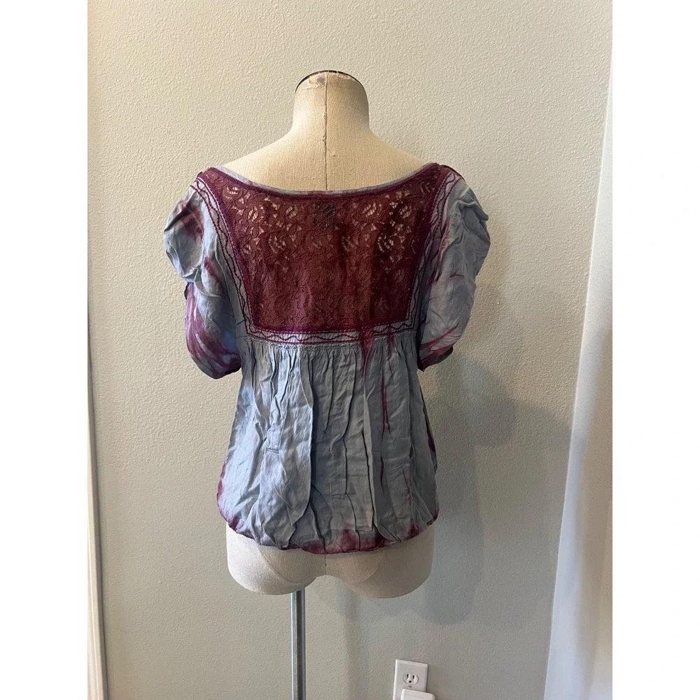 Free People Blouse Twilight Tie Dye Embroidered Bohemian Womens XS
